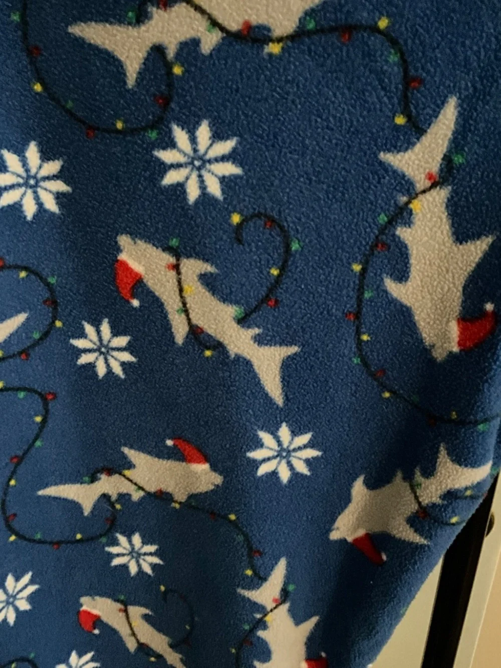 Cat & Jack Holiday Pajama Pants Youth‎ Large 10/12 Santa Shark Fleece Blue
